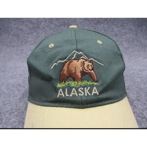 VTG Alaska Bear Hat Cap Green Beige Snap Back Mens Grizzly Mountain